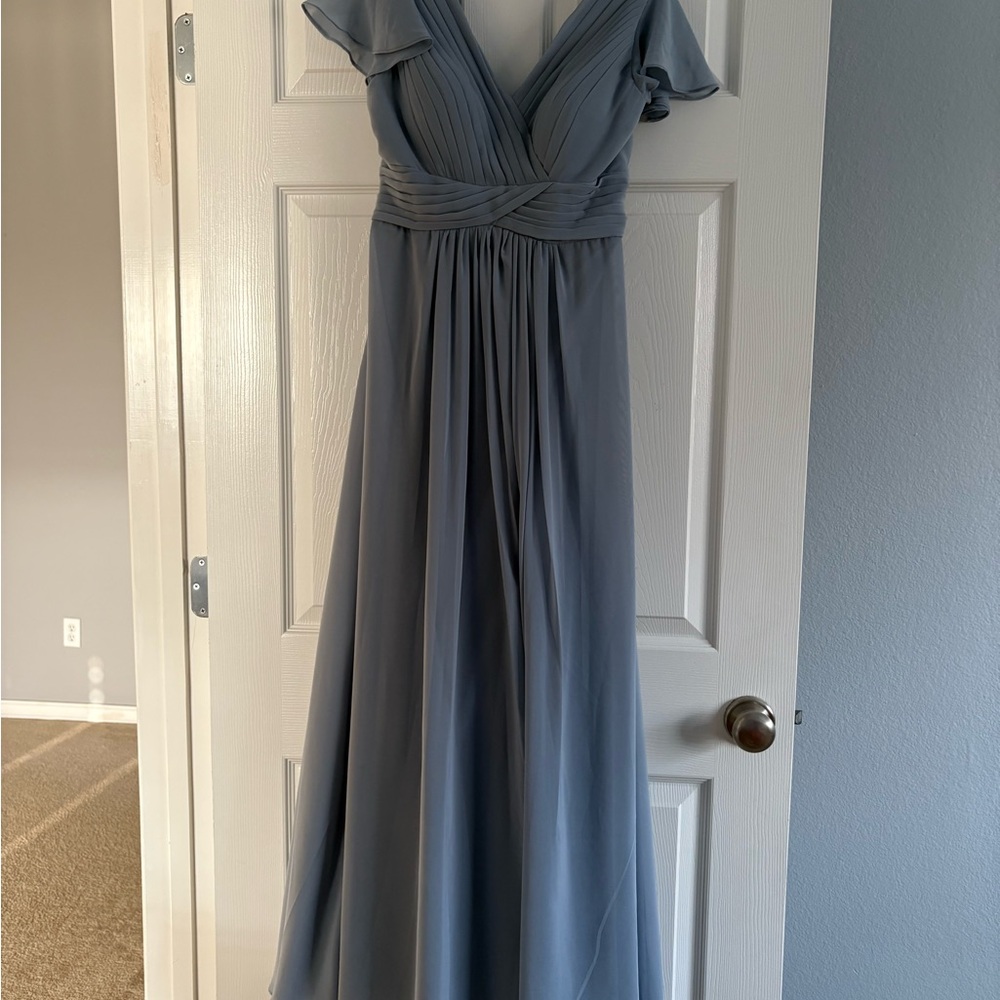 Elegant Dusky Blue Evening Gown